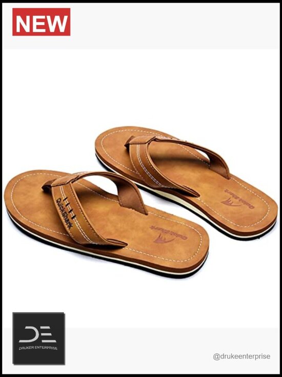 Mens Flip Flops Leather Thong Sandals Arch Support Beach Slippers